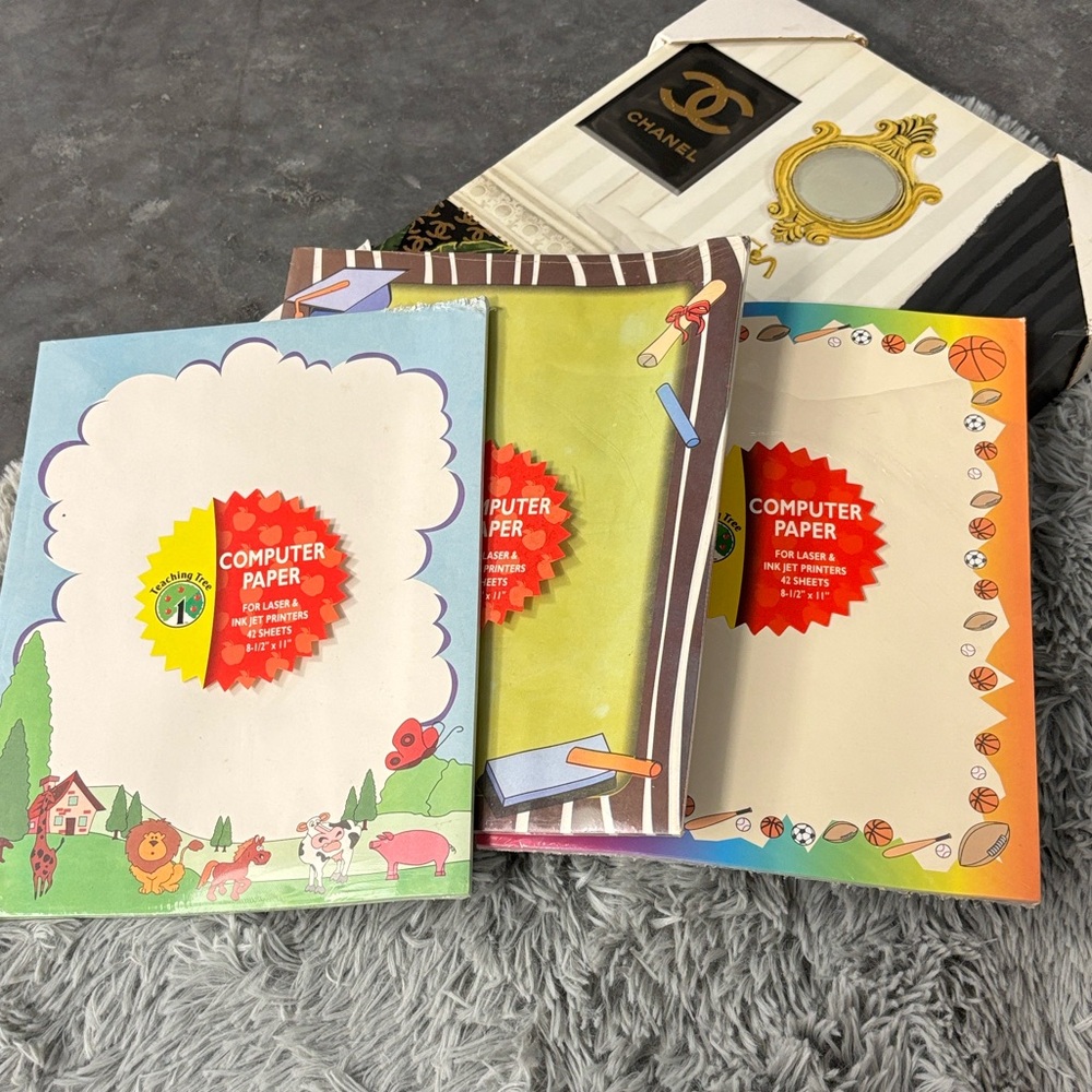 NWT NIP Teaching Tree 3 Packs Colorful Computer Paper Set Laser & Ink Jet 8.5x11